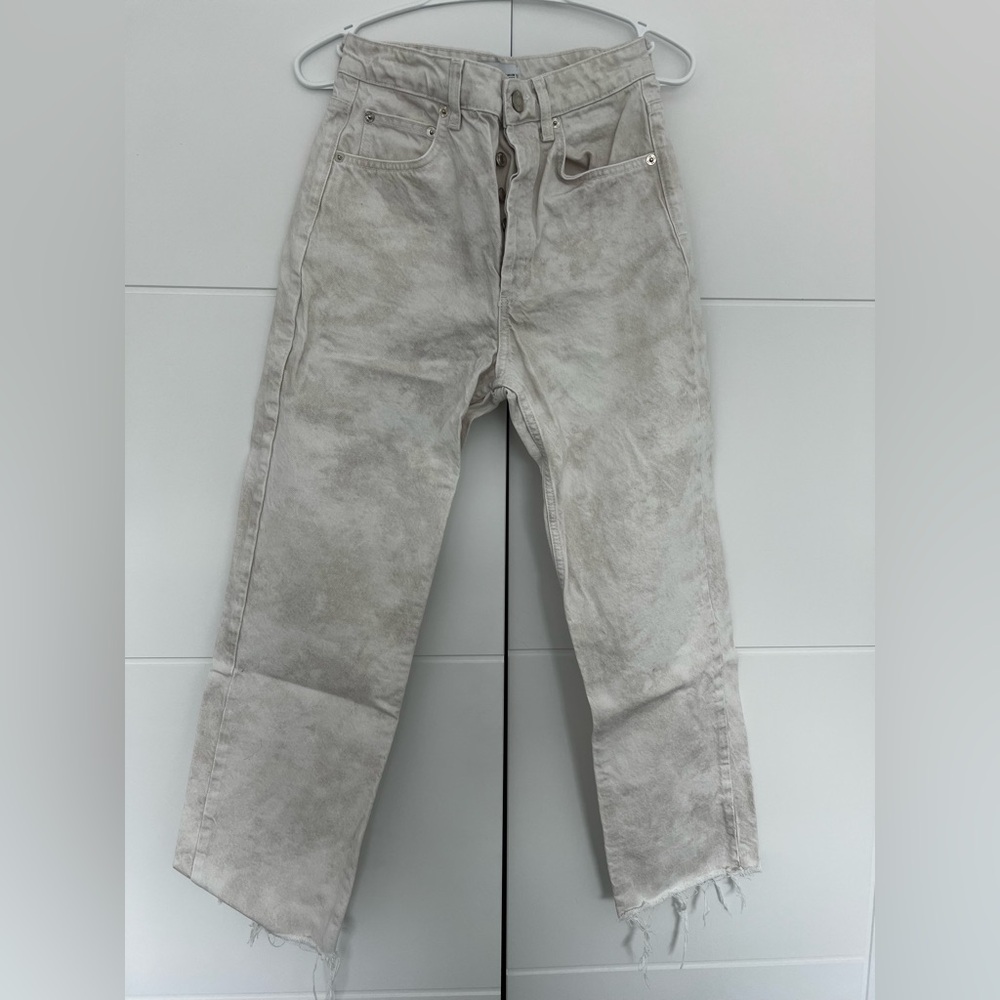 Zara Light Beige/Gray/White High Waisted Denim Pants